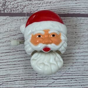 Vintage Santa Claus Wind Up Christmas Toy Moving Beard Clip On Lapel 2"H